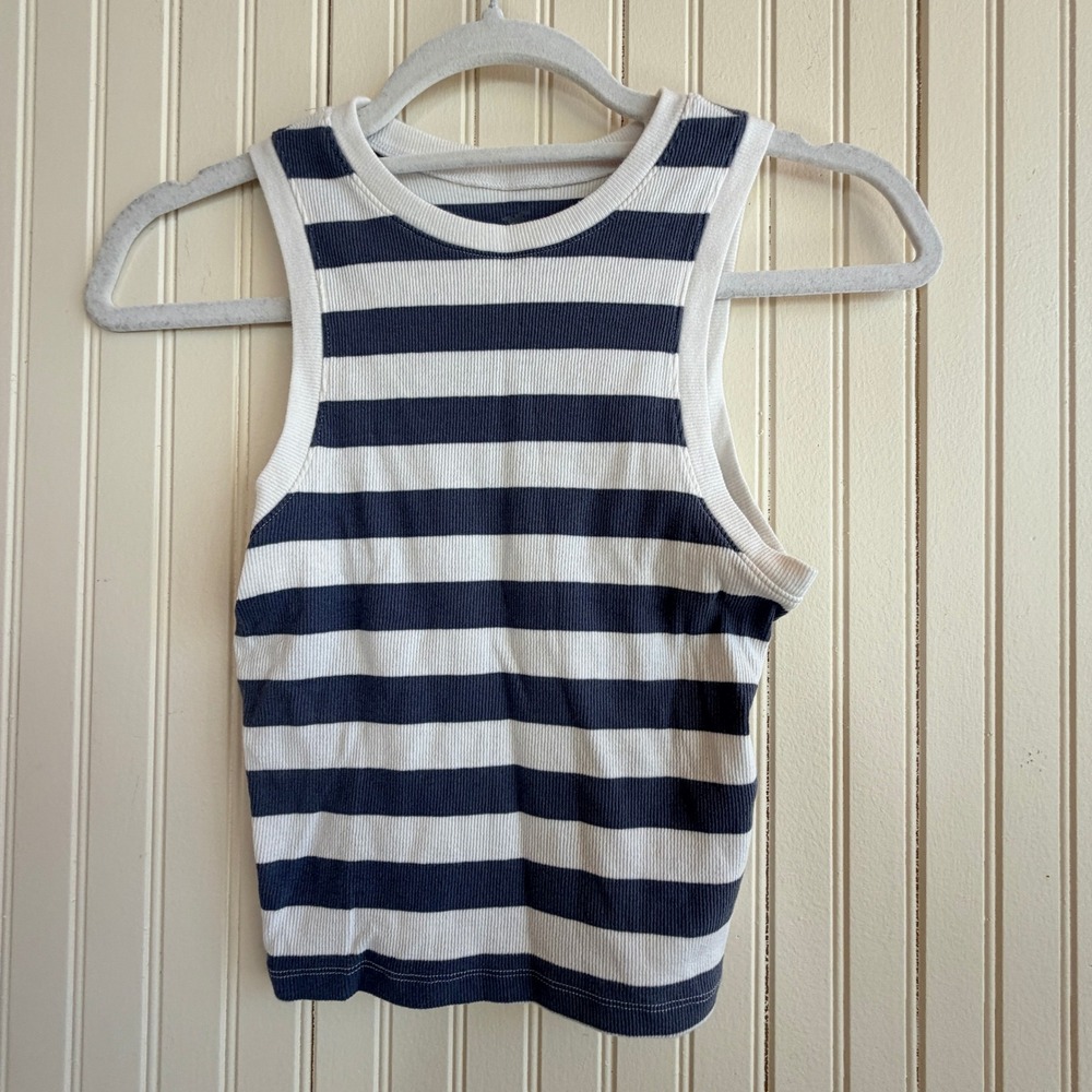 Hollister Nautical Striped Ribbed Tank Top Slate Blue / White Crew Neck‎ Small